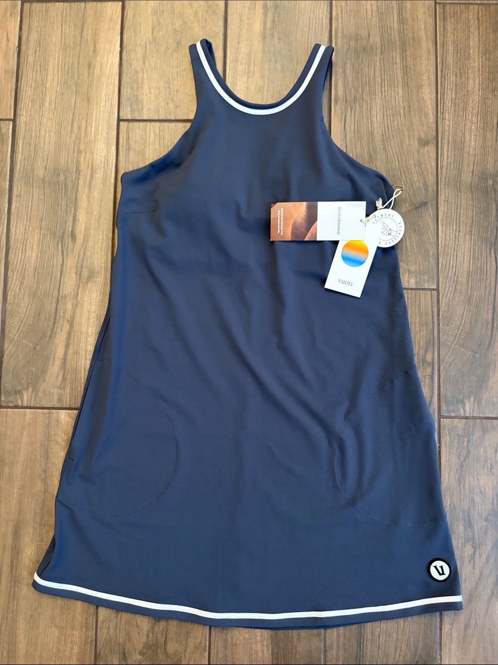 Vuori Navy Blue Mini Dress with White Trim